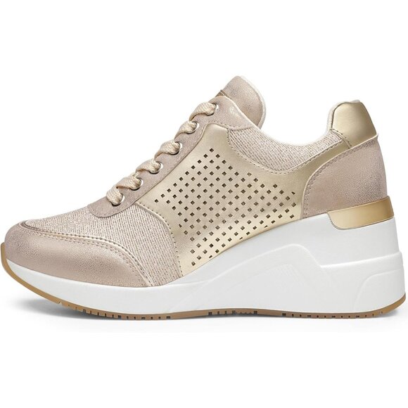 Cestfini Women Black Gold High Heeld Lace Up Daily Wear Sneaker for Casual - Picture 2 of 7